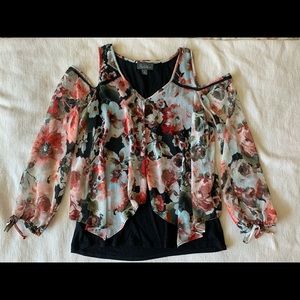 Black floral off the shoulder three quarter length sleeve top/blouse